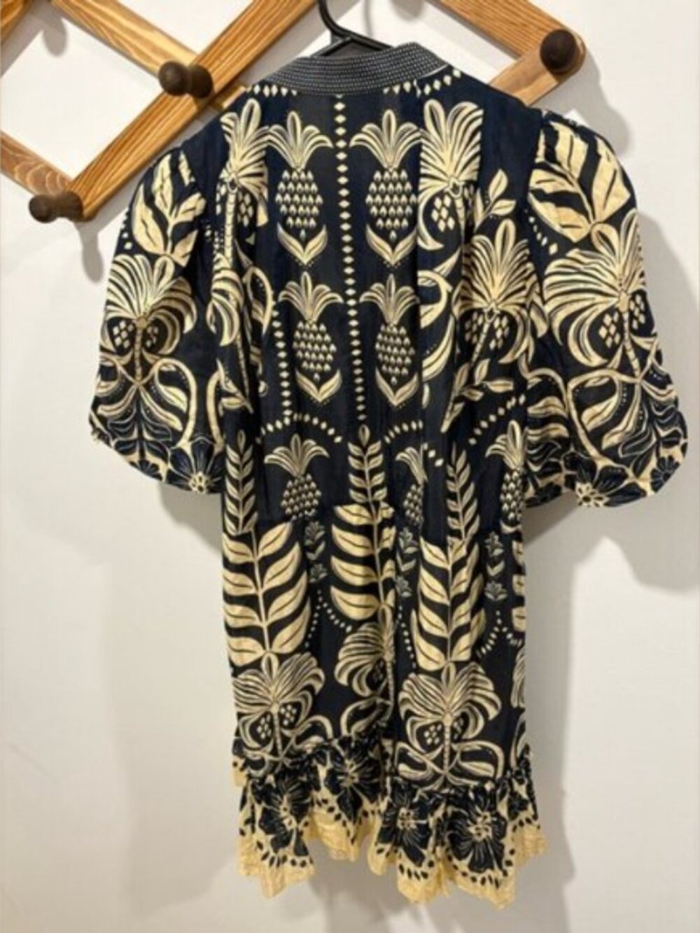 Anthropologie Farm Rio Ainika Floral Puff Sleeve Mini Dress XS Navy Tan NWT - Picture 4 of 7